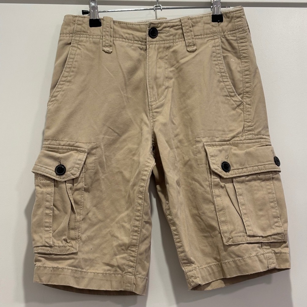 American Eagle Mens Cargo Shorts Tan Khaki Cotton Twill Size 26 Utility Pockets